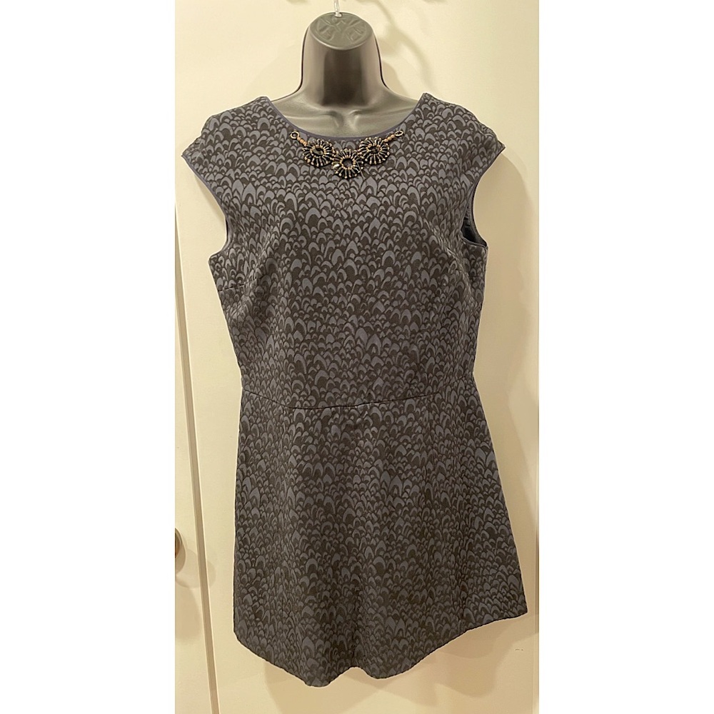 ZARA Basic Navy Blue Black Print Beaded Necklace Romper Jumpsuit Skort Dress L
